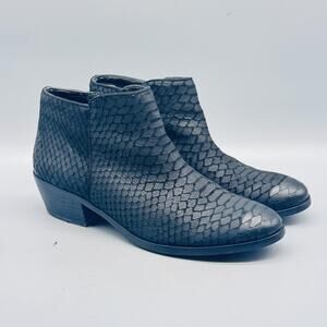 Sam Edelman Boots Women 6 Black Leather Petty Ankle Booties Snake Print Side Zip